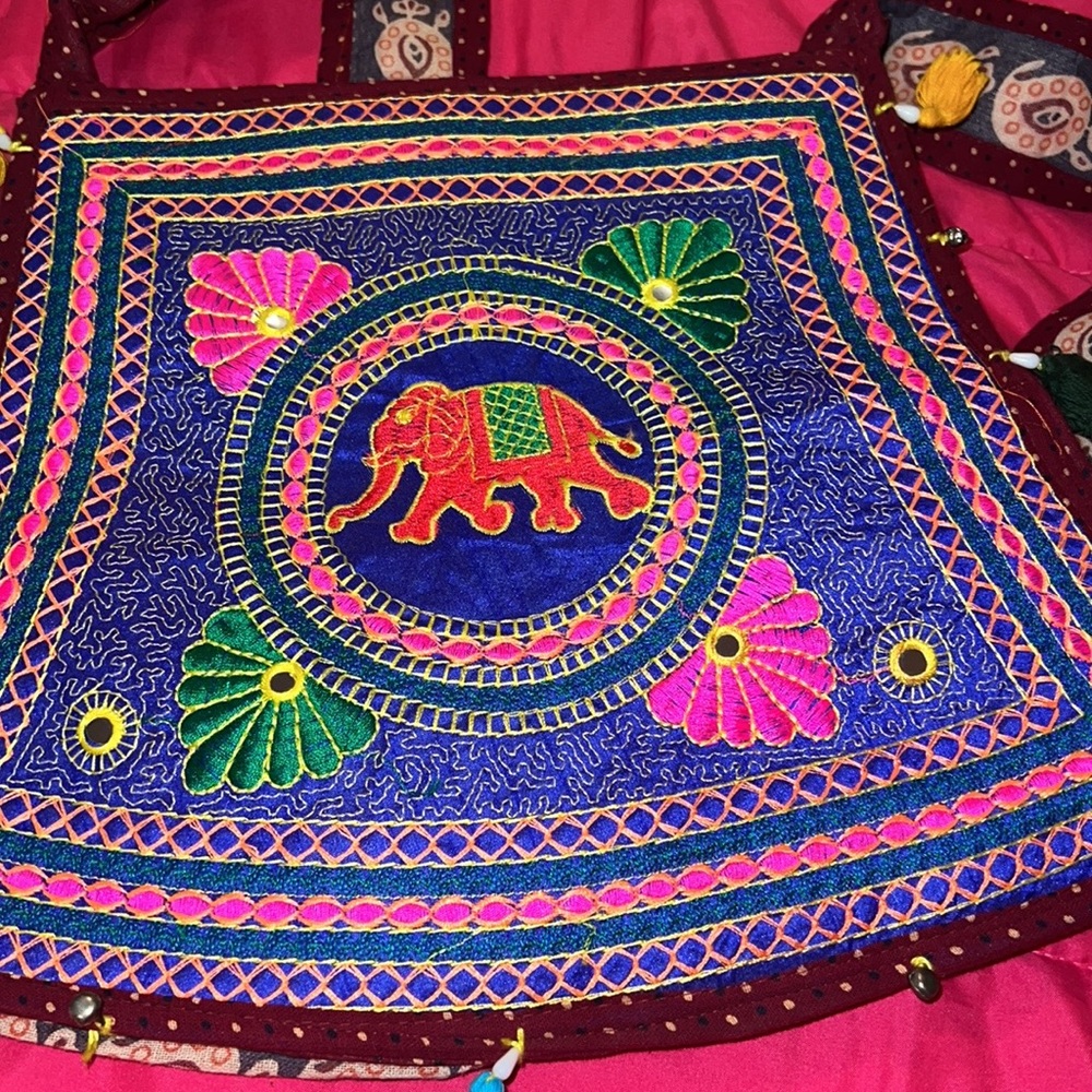 Indian tribal print crossbody bag blue pink purple green